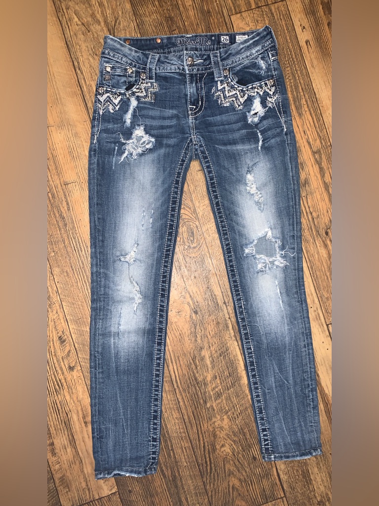 Miss Me Distressed Medium Blue Embroidered Women’s Jeans